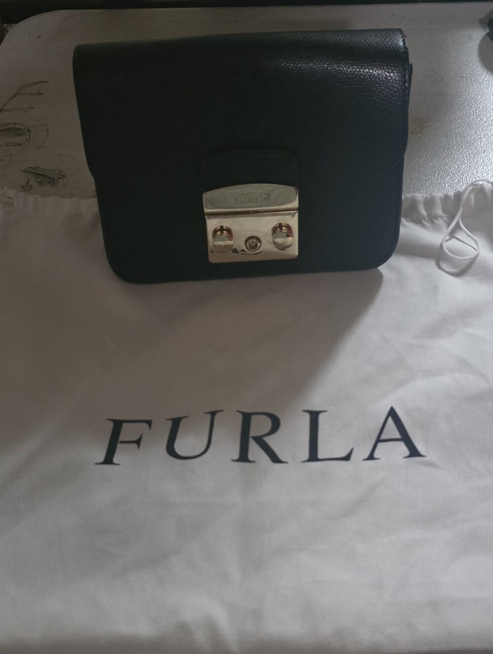Furla Black Leather Crossbody Gold-Tone Chain and Lock w/ Dust Bag - Picture 2 of 12